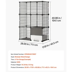 VEVOR Cat Cage 3-Tier 28"x17.91"x40.98" DIY Cat Playpen with Litter Box, Indoor Enclosure Detachable Metal Wire Kennel Crate, Large Exercise Place Ideal for 1-2 Cats, Kittens & Small Animals, Black