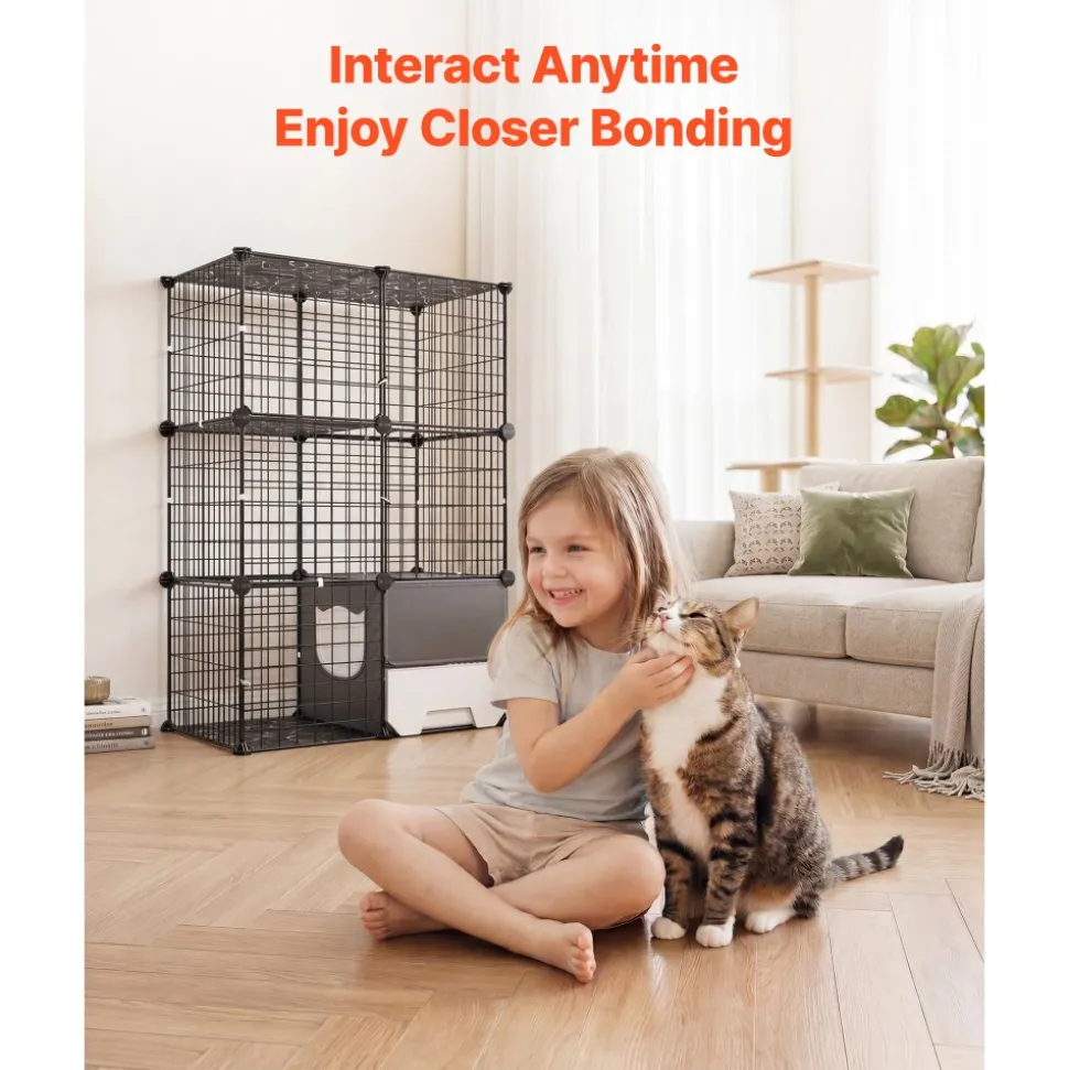 VEVOR Cat Cage 3-Tier 28"x17.91"x40.98" DIY Cat Playpen with Litter Box, Indoor Enclosure Detachable Metal Wire Kennel Crate, Large Exercise Place Ideal for 1-2 Cats, Kittens & Small Animals, Black