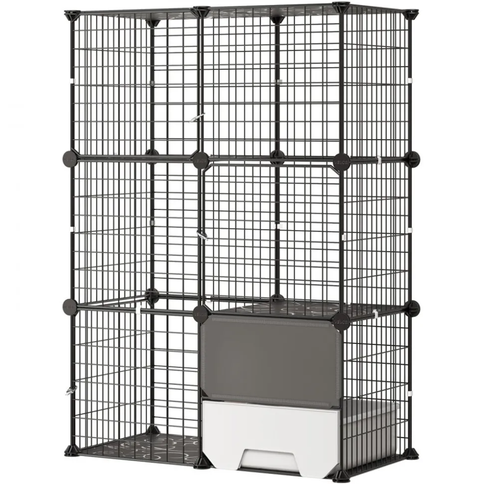 VEVOR Cat Cage 3-Tier 28"x17.91"x40.98" DIY Cat Playpen with Litter Box, Indoor Enclosure Detachable Metal Wire Kennel Crate, Large Exercise Place Ideal for 1-2 Cats, Kittens & Small Animals, Black