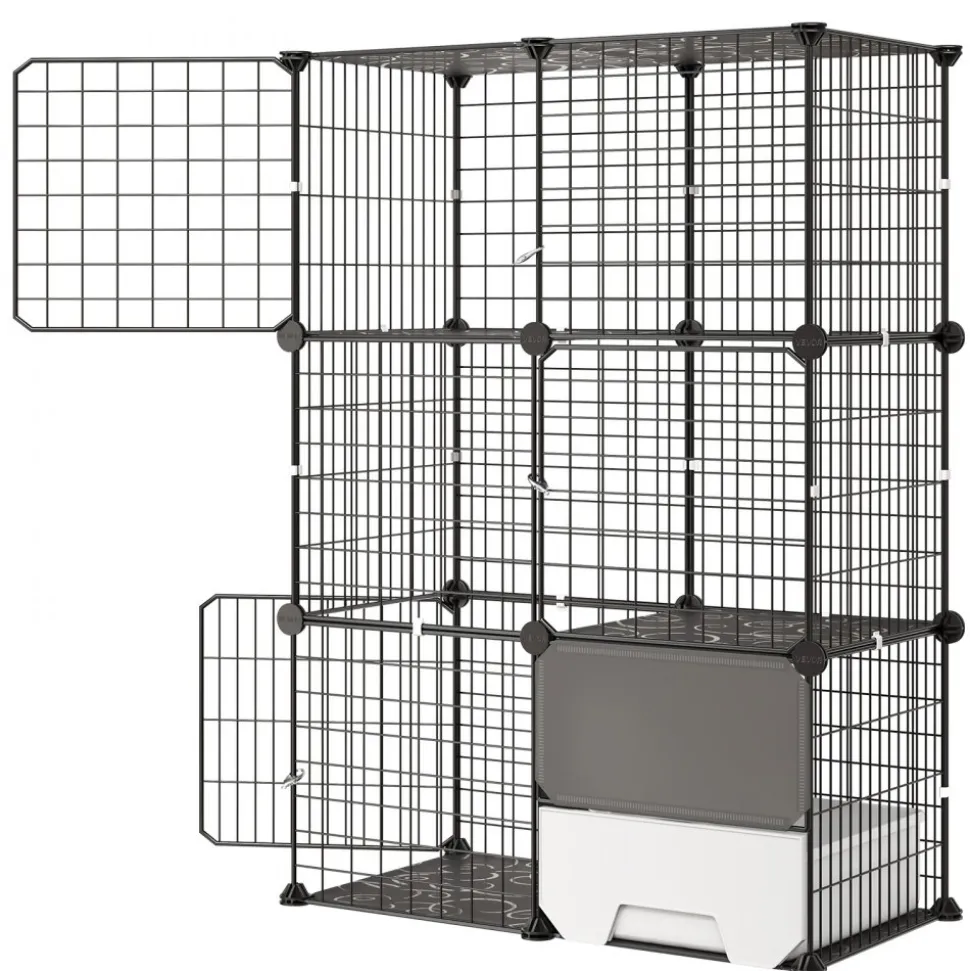 VEVOR Cat Cage 3-Tier 28"x17.91"x40.98" DIY Cat Playpen with Litter Box, Indoor Enclosure Detachable Metal Wire Kennel Crate, Large Exercise Place Ideal for 1-2 Cats, Kittens & Small Animals, Black