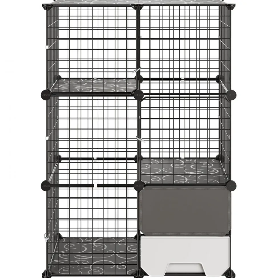 VEVOR Cat Cage 3-Tier 28"x17.91"x40.98" DIY Cat Playpen with Litter Box, Indoor Enclosure Detachable Metal Wire Kennel Crate, Large Exercise Place Ideal for 1-2 Cats, Kittens & Small Animals, Black