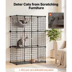 VEVOR Cat Cage 3-Tier 28"x13.98"x40.98" DIY Cat Playpen Indoor Enclosure, Detachable Metal Wire Kennel Crate, Large Exercise Place Ideal for 1-2 Cats, Kittens, Rabbits, Ferrets & Small Animals, Black