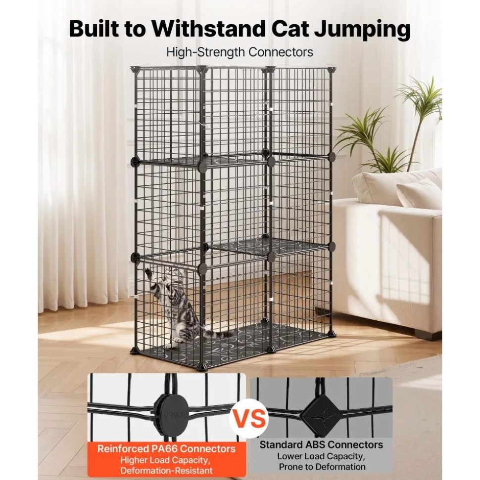 VEVOR Cat Cage 3-Tier 28"x13.98"x40.98" DIY Cat Playpen Indoor Enclosure, Detachable Metal Wire Kennel Crate, Large Exercise Place Ideal for 1-2 Cats, Kittens, Rabbits, Ferrets & Small Animals, Black