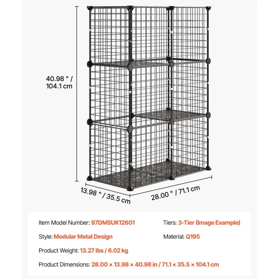 VEVOR Cat Cage 3-Tier 28"x13.98"x40.98" DIY Cat Playpen Indoor Enclosure, Detachable Metal Wire Kennel Crate, Large Exercise Place Ideal for 1-2 Cats, Kittens, Rabbits, Ferrets & Small Animals, Black