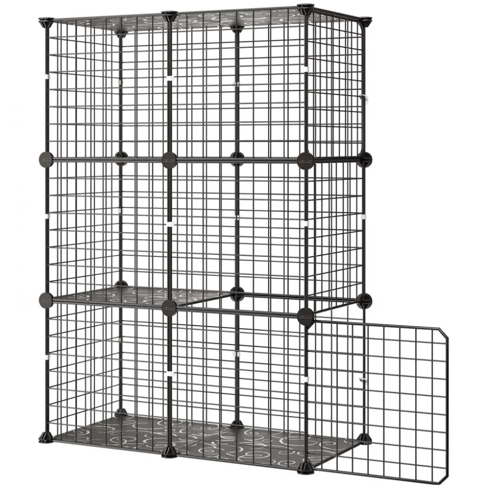 VEVOR Cat Cage 3-Tier 28"x13.98"x40.98" DIY Cat Playpen Indoor Enclosure, Detachable Metal Wire Kennel Crate, Large Exercise Place Ideal for 1-2 Cats, Kittens, Rabbits, Ferrets & Small Animals, Black