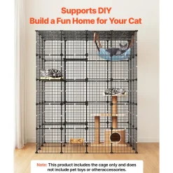 VEVOR Cat Cage 5-Tier 55"x40.98"x68.98" DIY Cat Playpen Indoor Enclosure, Detachable Metal Wire Kennel Crate with 5 Doors, Large Exercise Place Ideal for 2-3 Cats, Kittens and Small Animals, Black