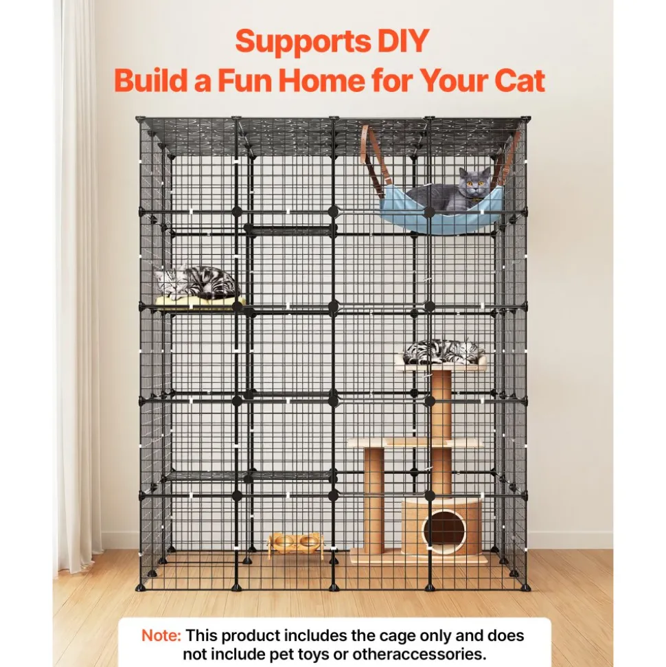VEVOR Cat Cage 5-Tier 55"x40.98"x68.98" DIY Cat Playpen Indoor Enclosure, Detachable Metal Wire Kennel Crate with 5 Doors, Large Exercise Place Ideal for 2-3 Cats, Kittens and Small Animals, Black