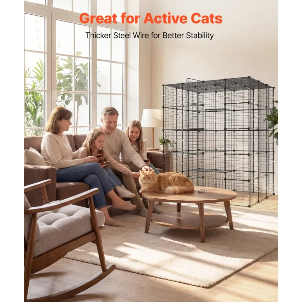 VEVOR Cat Cage 5-Tier 55"x40.98"x68.98" DIY Cat Playpen Indoor Enclosure, Detachable Metal Wire Kennel Crate with 5 Doors, Large Exercise Place Ideal for 2-3 Cats, Kittens and Small Animals, Black