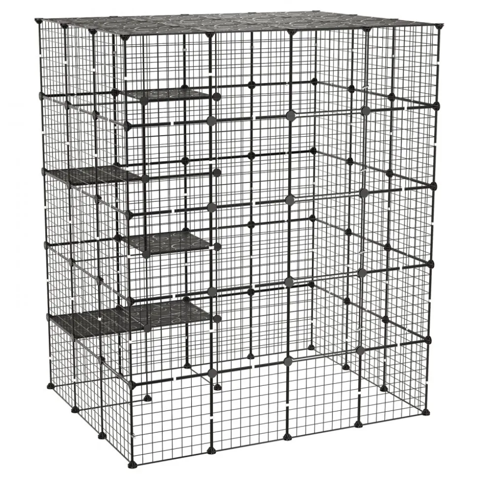 VEVOR Cat Cage 5-Tier 55"x40.98"x68.98" DIY Cat Playpen Indoor Enclosure, Detachable Metal Wire Kennel Crate with 5 Doors, Large Exercise Place Ideal for 2-3 Cats, Kittens and Small Animals, Black