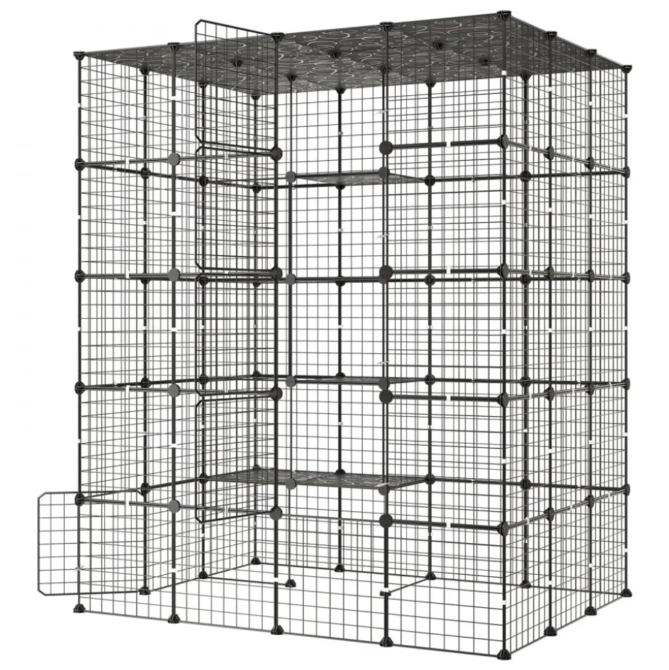 VEVOR Cat Cage 5-Tier 55"x40.98"x68.98" DIY Cat Playpen Indoor Enclosure, Detachable Metal Wire Kennel Crate with 5 Doors, Large Exercise Place Ideal for 2-3 Cats, Kittens and Small Animals, Black