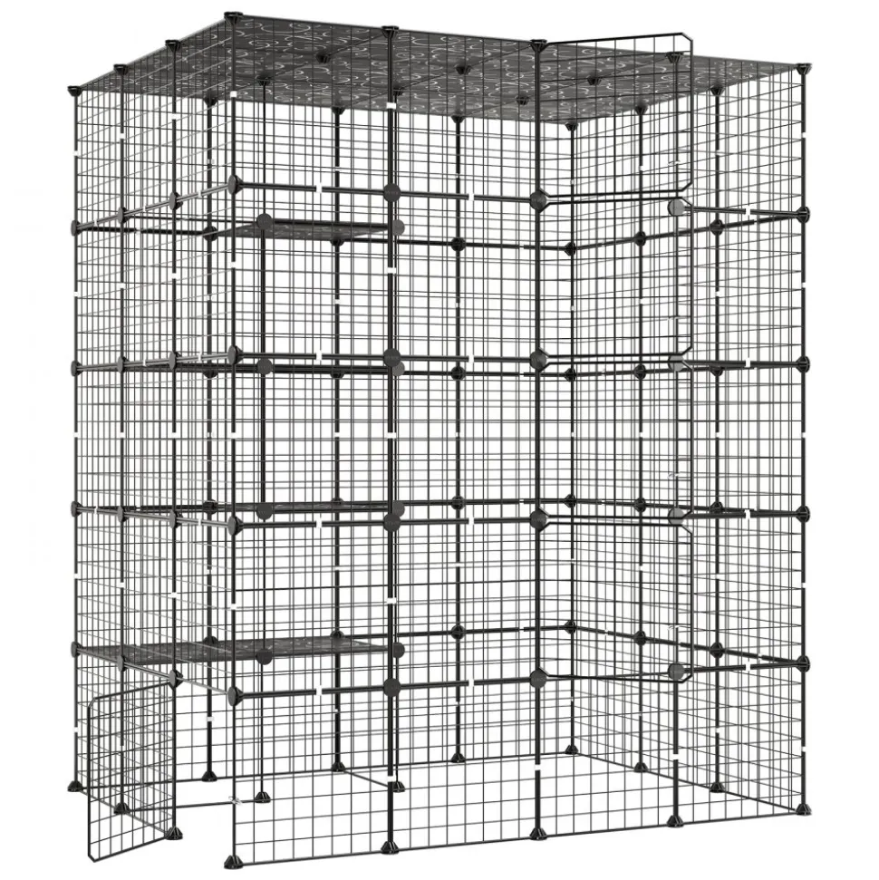 VEVOR Cat Cage 5-Tier 55"x40.98"x68.98" DIY Cat Playpen Indoor Enclosure, Detachable Metal Wire Kennel Crate with 5 Doors, Large Exercise Place Ideal for 2-3 Cats, Kittens and Small Animals, Black