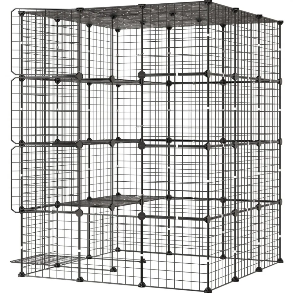 VEVOR Cat Cage 4-Tier 40.98"x40.98"x55" DIY Cat Playpen Indoor Enclosure, Detachable Metal Wire Kennel Crate with 4 Doors, Large Exercise Place Ideal for 2-3 Cats, Kittens and Small Animals, Black