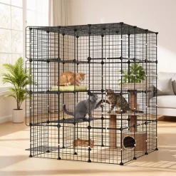 VEVOR Cat Cage 4-Tier 40.98"x40.98"x55" DIY Cat Playpen Indoor Enclosure, Detachable Metal Wire Kennel Crate with 4 Doors, Large Exercise Place Ideal for 2-3 Cats, Kittens and Small Animals, Black