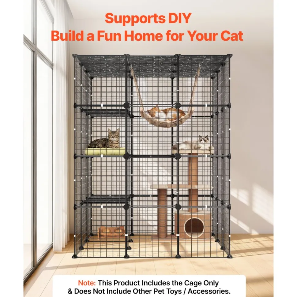 VEVOR Cat Cage 4-Tier 40.98"x40.98"x55" DIY Cat Playpen Indoor Enclosure, Detachable Metal Wire Kennel Crate with 4 Doors, Large Exercise Place Ideal for 2-3 Cats, Kittens and Small Animals, Black