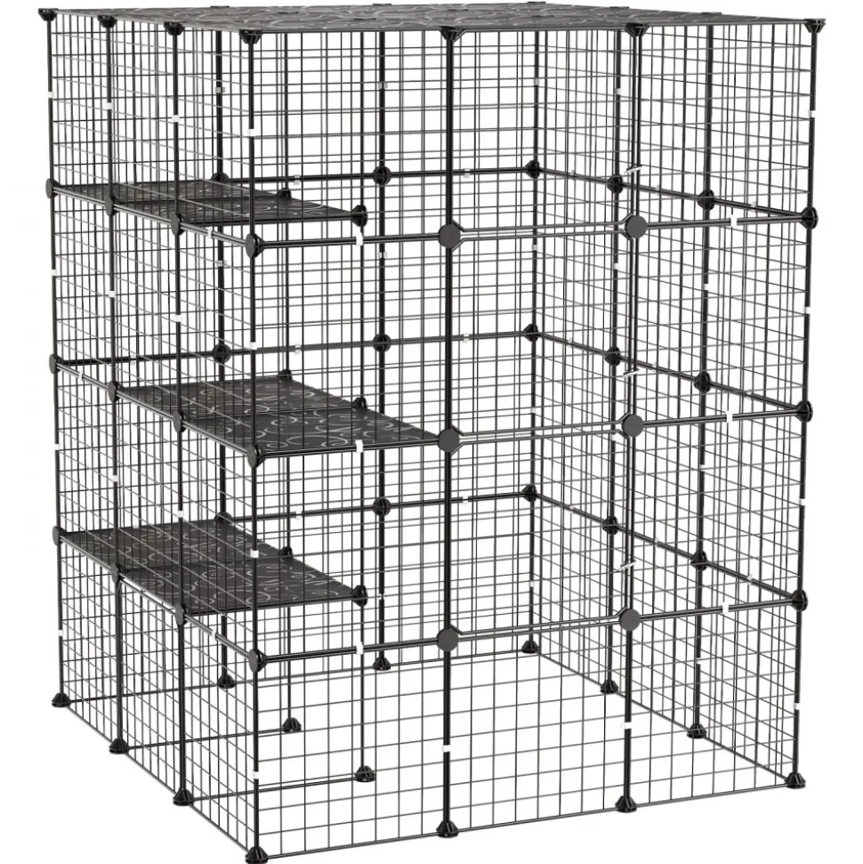 VEVOR Cat Cage 4-Tier 40.98"x40.98"x55" DIY Cat Playpen Indoor Enclosure, Detachable Metal Wire Kennel Crate with 4 Doors, Large Exercise Place Ideal for 2-3 Cats, Kittens and Small Animals, Black