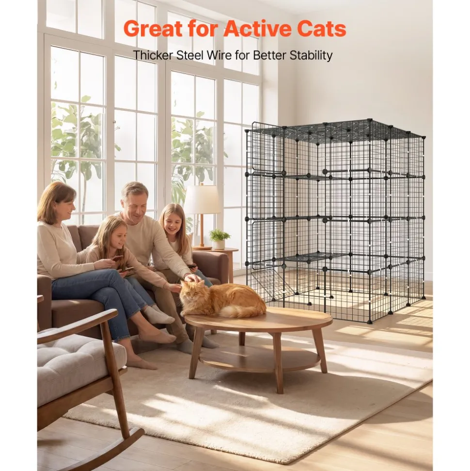 VEVOR Cat Cage 4-Tier 40.98"x40.98"x55" DIY Cat Playpen Indoor Enclosure, Detachable Metal Wire Kennel Crate with 4 Doors, Large Exercise Place Ideal for 2-3 Cats, Kittens and Small Animals, Black