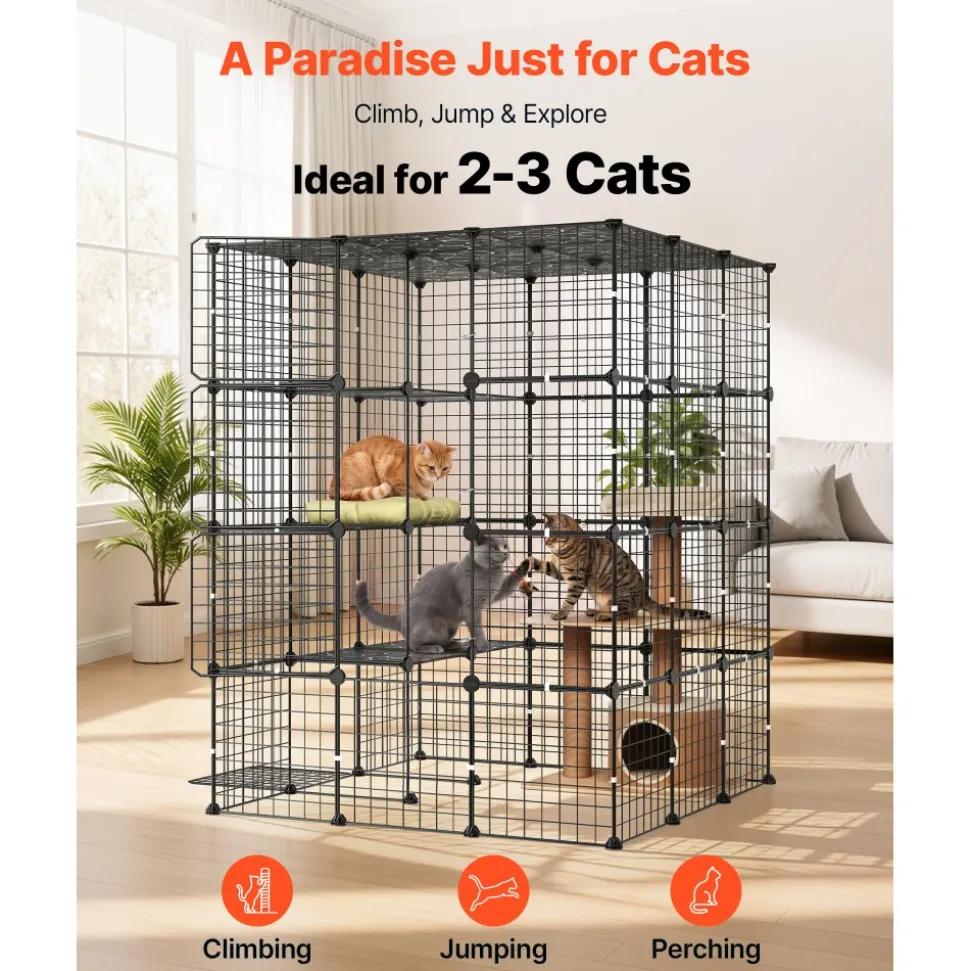 VEVOR Cat Cage 4-Tier 40.98"x40.98"x55" DIY Cat Playpen Indoor Enclosure, Detachable Metal Wire Kennel Crate with 4 Doors, Large Exercise Place Ideal for 2-3 Cats, Kittens and Small Animals, Black