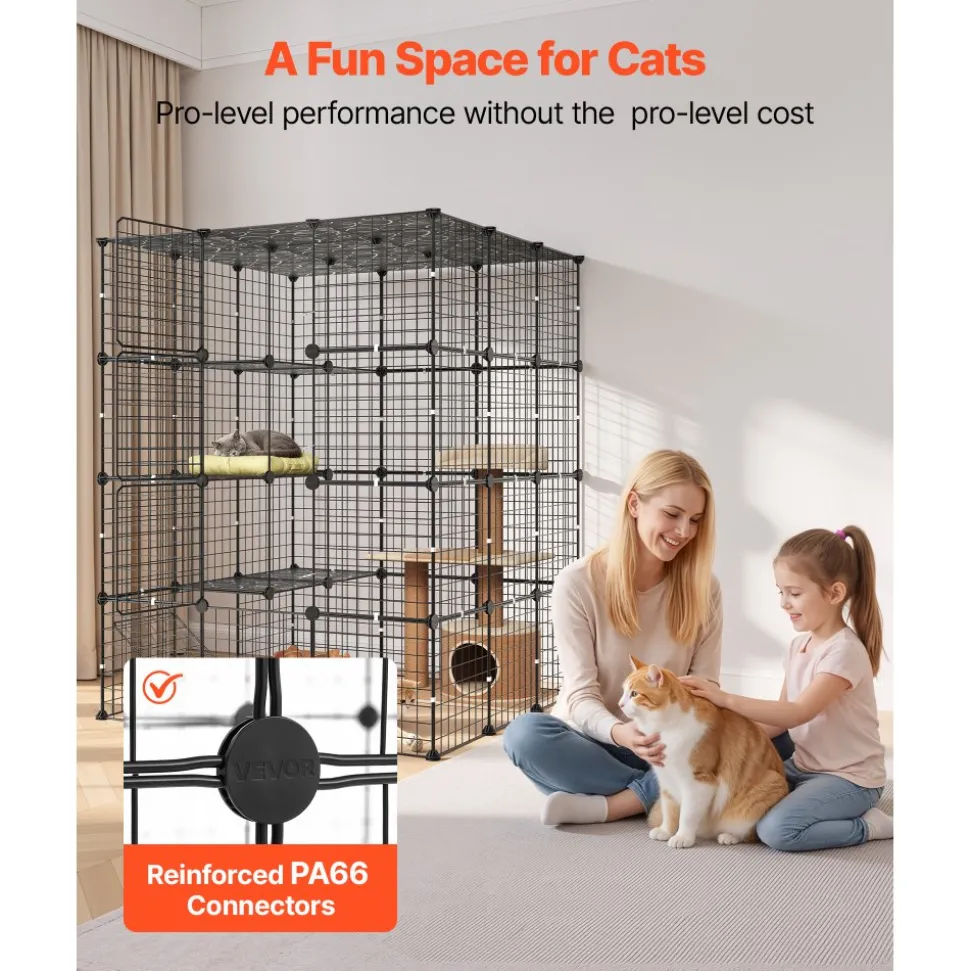 VEVOR Cat Cage 4-Tier 40.98"x40.98"x55" DIY Cat Playpen Indoor Enclosure, Detachable Metal Wire Kennel Crate with 4 Doors, Large Exercise Place Ideal for 2-3 Cats, Kittens and Small Animals, Black