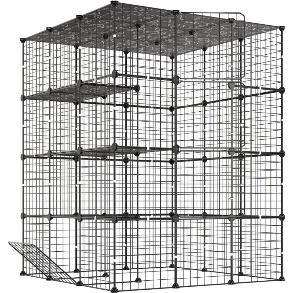 VEVOR Cat Cage 4-Tier 40.98"x40.98"x55" DIY Cat Playpen Indoor Enclosure, Detachable Metal Wire Kennel Crate with 4 Doors, Large Exercise Place Ideal for 2-3 Cats, Kittens and Small Animals, Black