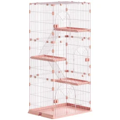 VEVOR Cat Cage 4-Tier 33.07"x23.82"x64.37" DIY Cat Playpen with Ladders, Indoor Enclosure Detachable Metal Wire Kennel Crate, Large Exercise Place for 1-2 Cats, Kittens, Ferrets, Small Animals, Pink