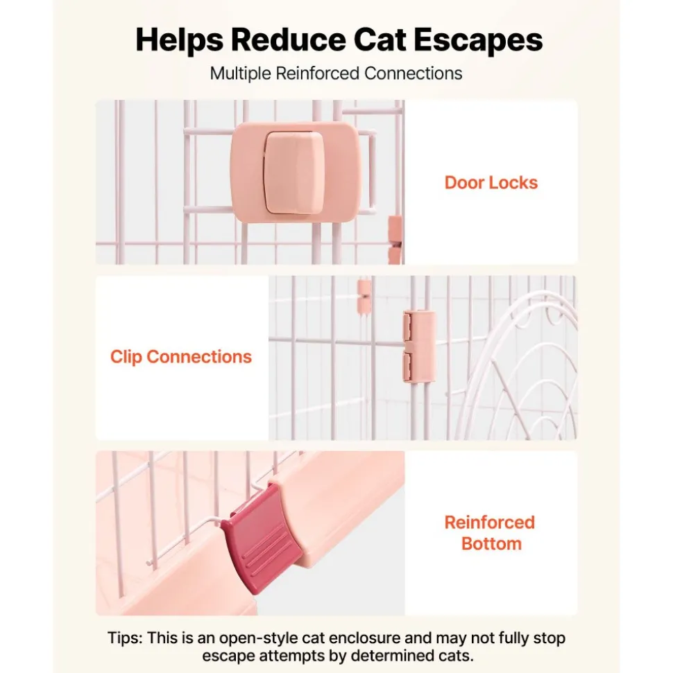 VEVOR Cat Cage 4-Tier 33.07"x23.82"x64.37" DIY Cat Playpen with Ladders, Indoor Enclosure Detachable Metal Wire Kennel Crate, Large Exercise Place for 1-2 Cats, Kittens, Ferrets, Small Animals, Pink
