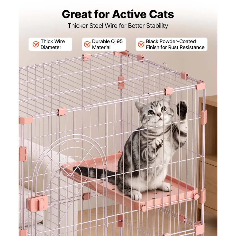 VEVOR Cat Cage 4-Tier 33.07"x23.82"x64.37" DIY Cat Playpen with Ladders, Indoor Enclosure Detachable Metal Wire Kennel Crate, Large Exercise Place for 1-2 Cats, Kittens, Ferrets, Small Animals, Pink