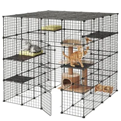 VEVOR Cat Cage 4-Tier 55"x55"x55" Large DIY Cat Playpen Indoor Enclosure, Detachable Metal Wire Kennel Crate with 3 Doors & Locks, Exercise Place Ideal for 2-3 Cats, Kittens and Small Animals, Black