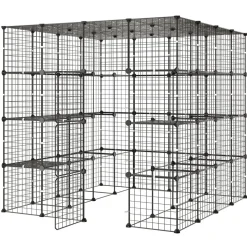 VEVOR Cat Cage 4-Tier 55"x55"x55" Large DIY Cat Playpen Indoor Enclosure, Detachable Metal Wire Kennel Crate with 3 Doors & Locks, Exercise Place Ideal for 2-3 Cats, Kittens and Small Animals, Black