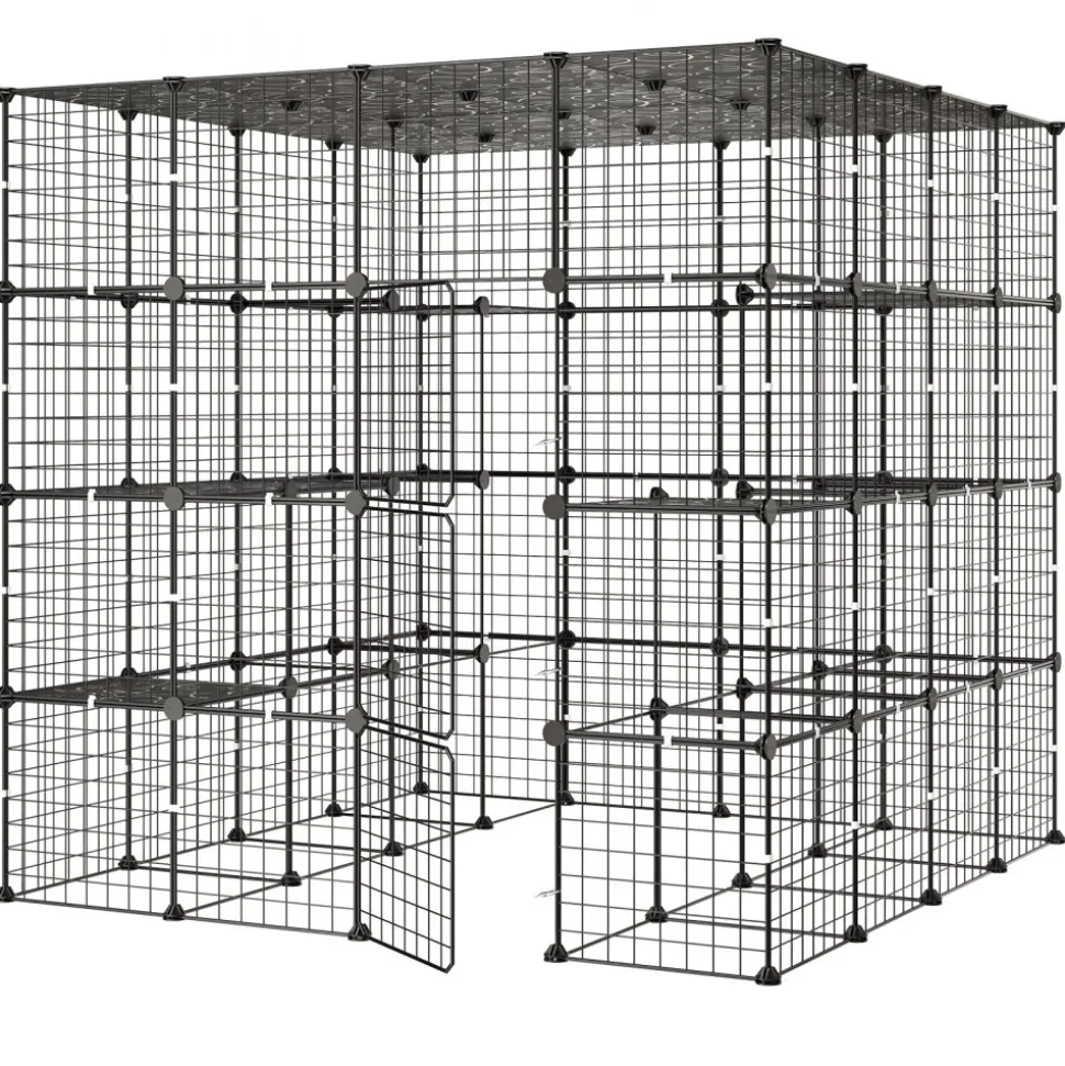 VEVOR Cat Cage 4-Tier 55"x55"x55" Large DIY Cat Playpen Indoor Enclosure, Detachable Metal Wire Kennel Crate with 3 Doors & Locks, Exercise Place Ideal for 2-3 Cats, Kittens and Small Animals, Black