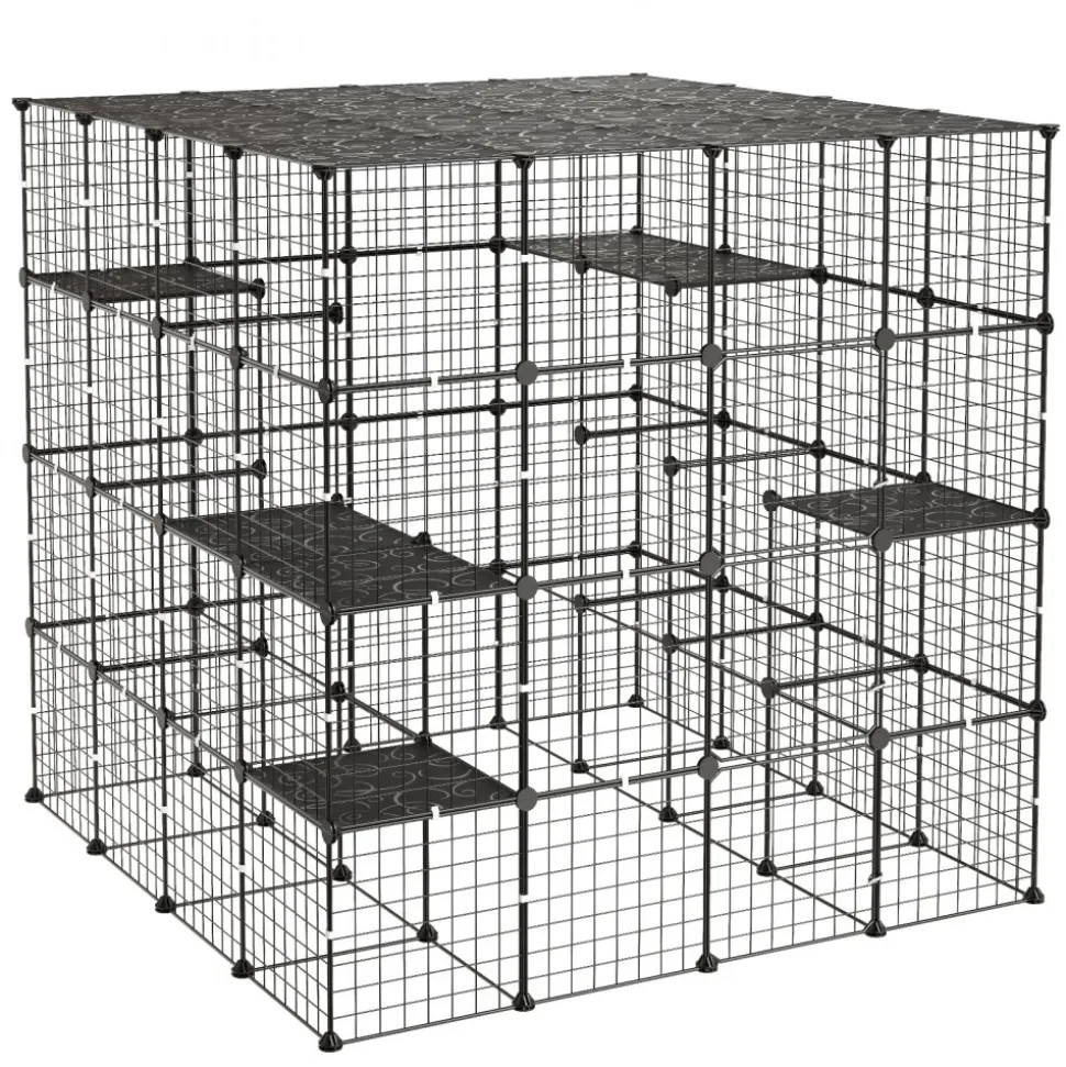 VEVOR Cat Cage 4-Tier 55"x55"x55" Large DIY Cat Playpen Indoor Enclosure, Detachable Metal Wire Kennel Crate with 3 Doors & Locks, Exercise Place Ideal for 2-3 Cats, Kittens and Small Animals, Black