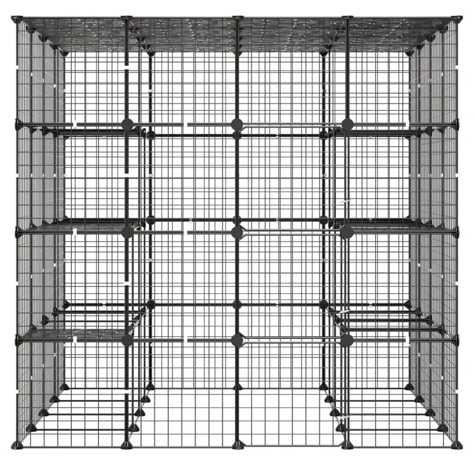 VEVOR Cat Cage 4-Tier 55"x55"x55" Large DIY Cat Playpen Indoor Enclosure, Detachable Metal Wire Kennel Crate with 3 Doors & Locks, Exercise Place Ideal for 2-3 Cats, Kittens and Small Animals, Black
