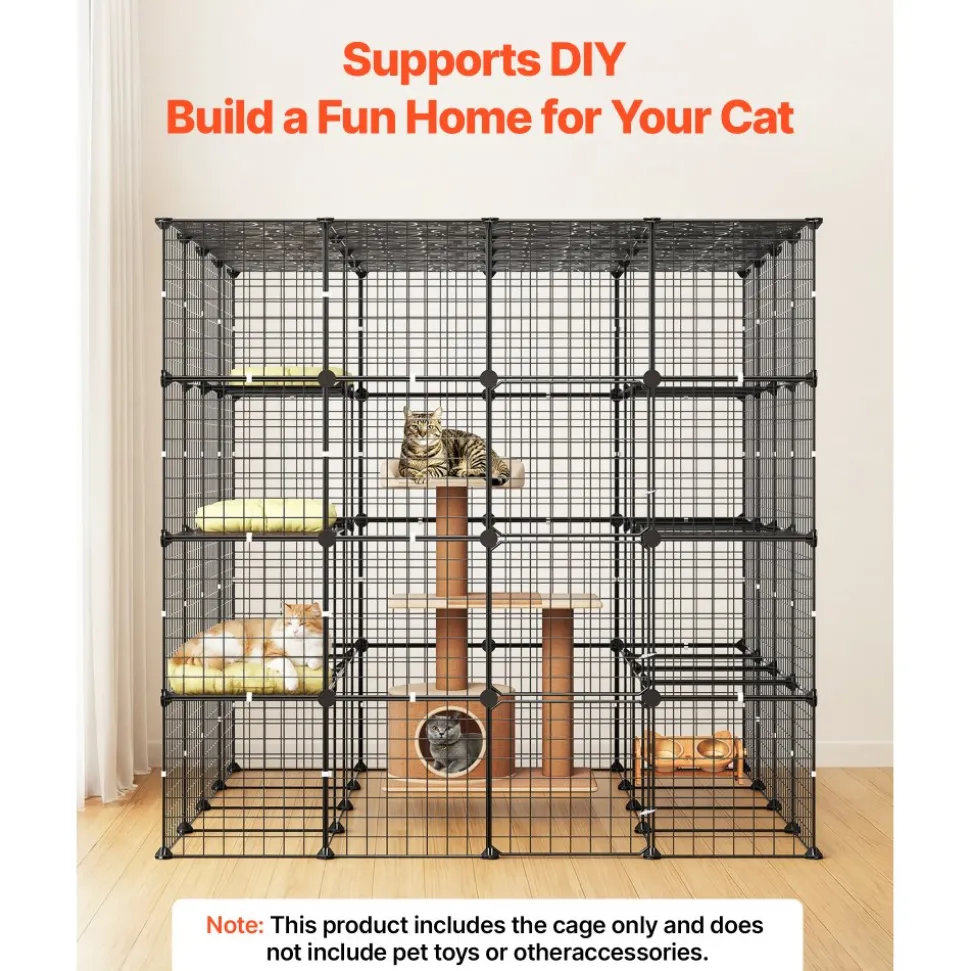 VEVOR Cat Cage 4-Tier 55"x55"x55" Large DIY Cat Playpen Indoor Enclosure, Detachable Metal Wire Kennel Crate with 3 Doors & Locks, Exercise Place Ideal for 2-3 Cats, Kittens and Small Animals, Black