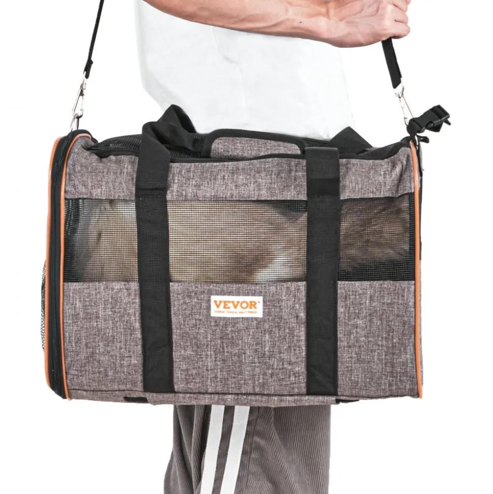 VEVOR Cat Carrier with Wheels, Airline Approved Rolling Pet Carrier with Telescopic Handle and Shoulder Strap, Dog Carrier with Wheels for Pets under 22 lbs, with 1 Folding Bowl, Grey