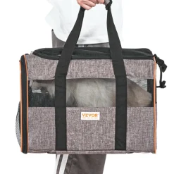 VEVOR Cat Carrier with Wheels, Airline Approved Rolling Pet Carrier with Telescopic Handle and Shoulder Strap, Dog Carrier with Wheels for Pets under 22 lbs, with 1 Folding Bowl, Grey