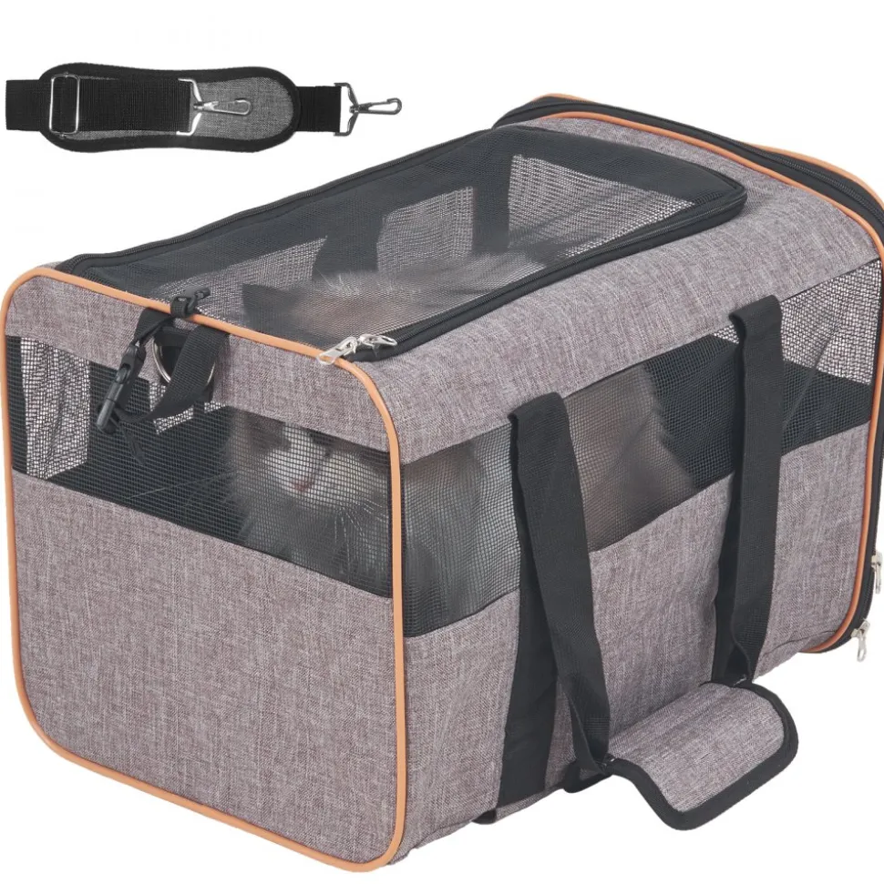 VEVOR Cat Carrier with Wheels, Airline Approved Rolling Pet Carrier with Telescopic Handle and Shoulder Strap, Dog Carrier with Wheels for Pets under 22 lbs, with 1 Folding Bowl, Grey