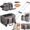 VEVOR Cat Carrier with Wheels, Airline Approved Rolling Pet Carrier with Telescopic Handle and Shoulder Strap, Dog Carrier with Wheels for Pets under 25 lbs, with 1 Folding Bowl, Grey