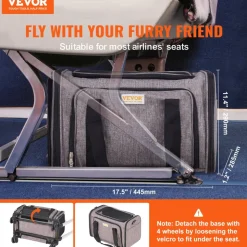 VEVOR Cat Carrier with Wheels, Airline Approved Rolling Pet Carrier with Telescopic Handle and Shoulder Strap, Dog Carrier with Wheels for Pets under 25 lbs, with 1 Folding Bowl, Grey