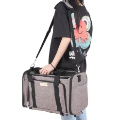 VEVOR Cat Carrier with Wheels, Airline Approved Rolling Pet Carrier with Telescopic Handle and Shoulder Strap, Dog Carrier with Wheels for Pets under 25 lbs, with 1 Folding Bowl, Grey