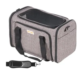 VEVOR Cat Carrier with Wheels, Airline Approved Rolling Pet Carrier with Telescopic Handle and Shoulder Strap, Dog Carrier with Wheels for Pets under 25 lbs, with 1 Folding Bowl, Grey