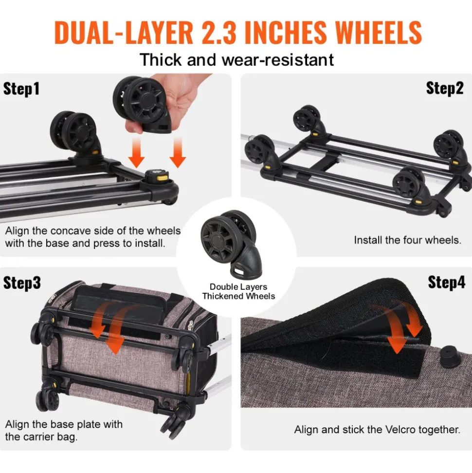 VEVOR Cat Carrier with Wheels, Airline Approved Rolling Pet Carrier with Telescopic Handle and Shoulder Strap, Dog Carrier with Wheels for Pets under 25 lbs, with 1 Folding Bowl, Grey