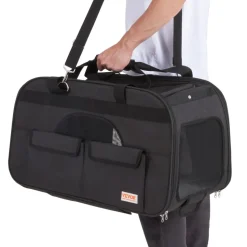 VEVOR Cat Carrier with Wheels, Rolling Pet Carrier with Telescopic Handle and Shoulder Strap, Dog Carrier with Wheels for Pets under 35 lbs, with 1 Folding Bowl, Black