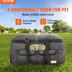 VEVOR Cat Carrier with Wheels, Rolling Pet Carrier with Telescopic Handle and Shoulder Strap, Dog Carrier with Wheels for Pets under 35 lbs, with 1 Folding Bowl, Black