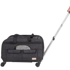 VEVOR Cat Carrier with Wheels, Rolling Pet Carrier with Telescopic Handle and Shoulder Strap, Dog Carrier with Wheels for Pets under 35 lbs, with 1 Folding Bowl, Black