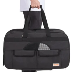 VEVOR Cat Carrier with Wheels, Rolling Pet Carrier with Telescopic Handle and Shoulder Strap, Dog Carrier with Wheels for Pets under 35 lbs, with 1 Folding Bowl, Black