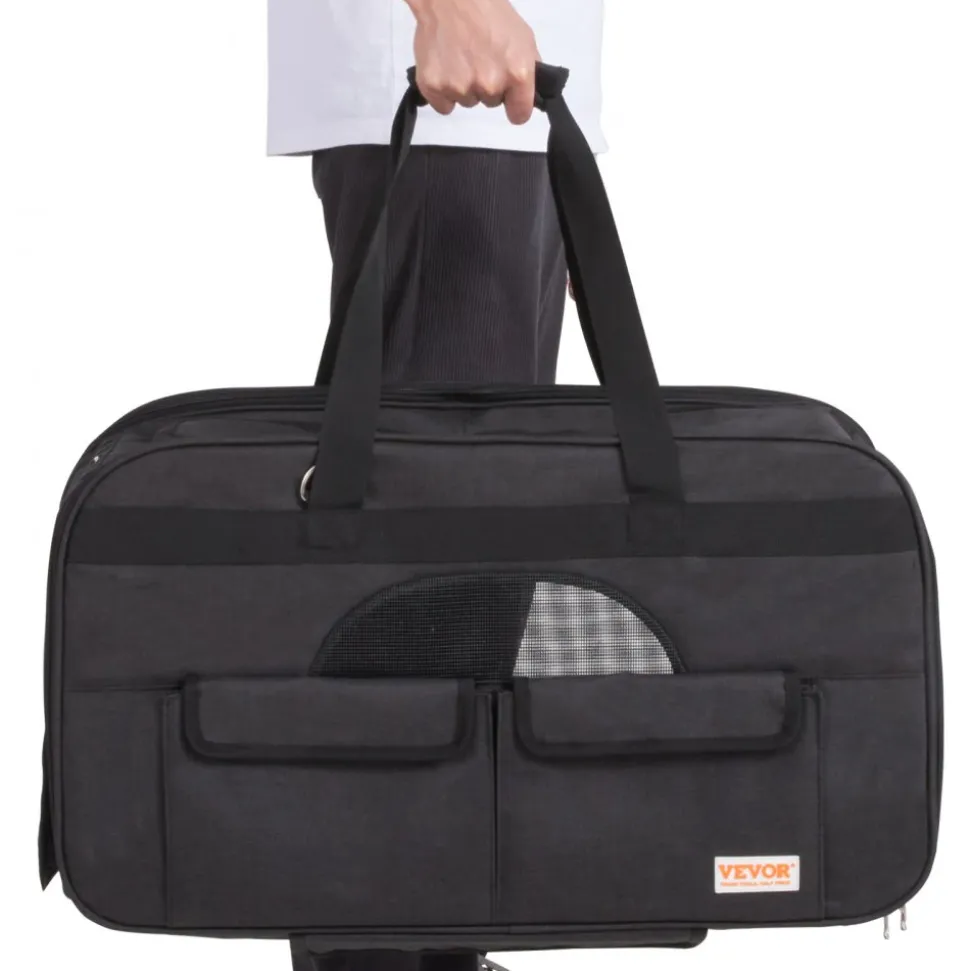 VEVOR Cat Carrier with Wheels, Rolling Pet Carrier with Telescopic Handle and Shoulder Strap, Dog Carrier with Wheels for Pets under 35 lbs, with 1 Folding Bowl, Black