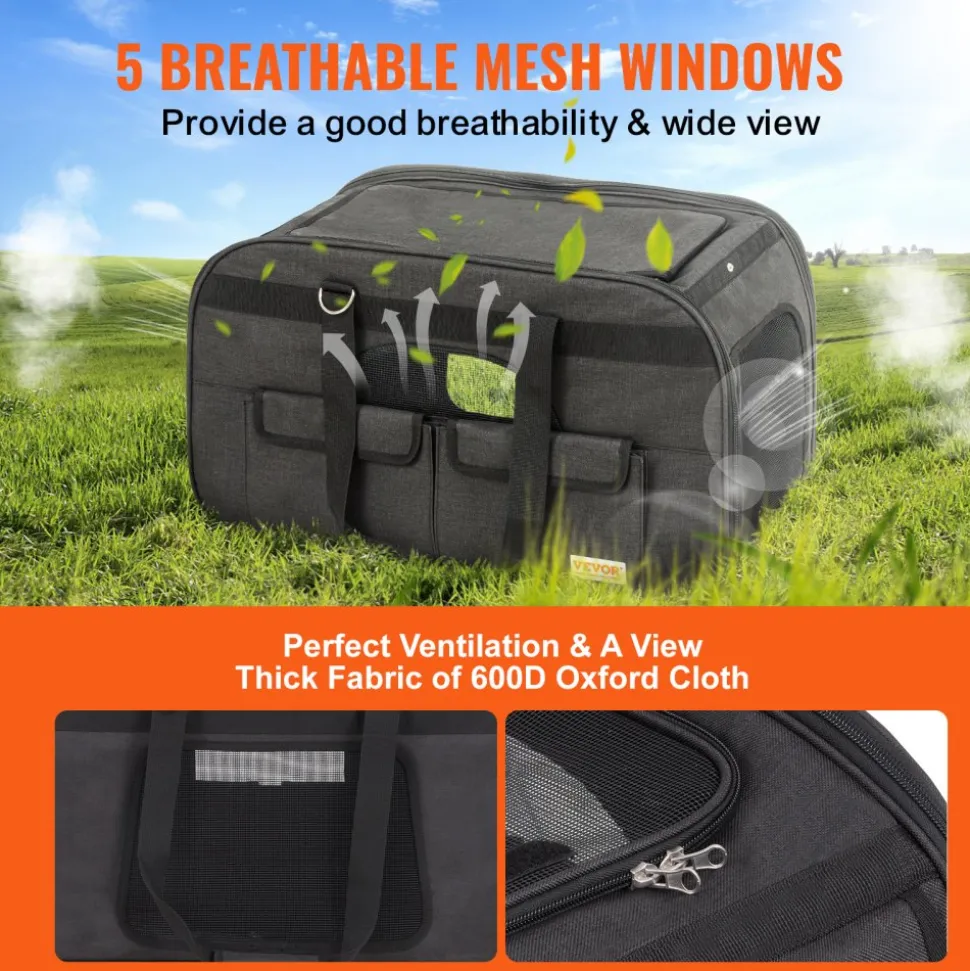 VEVOR Cat Carrier with Wheels, Rolling Pet Carrier with Telescopic Handle and Shoulder Strap, Dog Carrier with Wheels for Pets under 35 lbs, with 1 Folding Bowl, Black