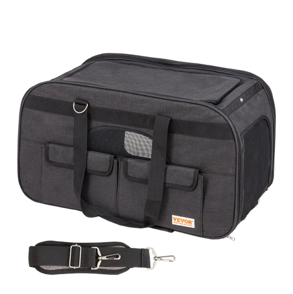 VEVOR Cat Carrier with Wheels, Rolling Pet Carrier with Telescopic Handle and Shoulder Strap, Dog Carrier with Wheels for Pets under 35 lbs, with 1 Folding Bowl, Black