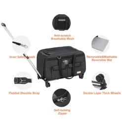 VEVOR Cat Carrier with Wheels, Rolling Pet Carrier with Telescopic Handle and Shoulder Strap, Dog Carrier with Wheels for Pets under 35 lbs, with 1 Folding Bowl, Black