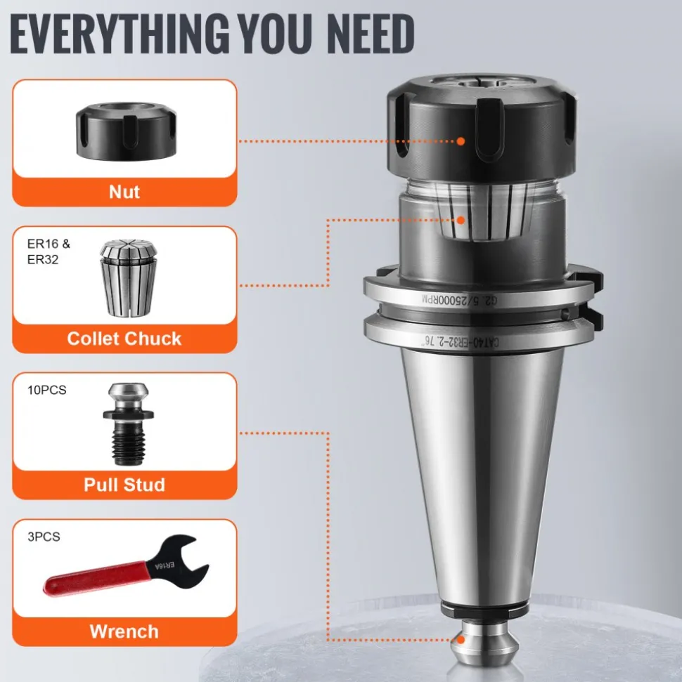 VEVOR CAT40 Collet Holder ER 16/32 Collet Set, 35 PCs, SLN FMB ER16/32 APU Tool Holders Spring Steel Collet Chucks with 10 Pull Studs and 3 Wrenches, for Milling Machine Drill Presses Boring Machine