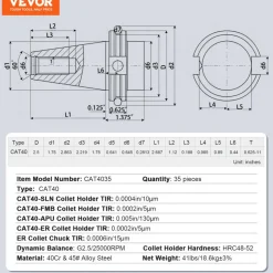 VEVOR CAT40 Collet Holder ER 16/32 Collet Set, 35 PCs, SLN FMB ER16/32 APU Tool Holders Spring Steel Collet Chucks with 10 Pull Studs and 3 Wrenches, for Milling Machine Drill Presses Boring Machine